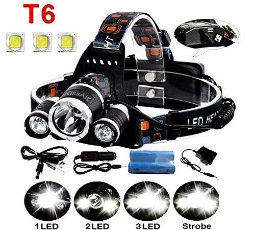 3 in 1  Led Head Lamp Flash Light Torch With Adjustable Rechargeable Battery For Camping Trekking Caving Hiking Reading Running