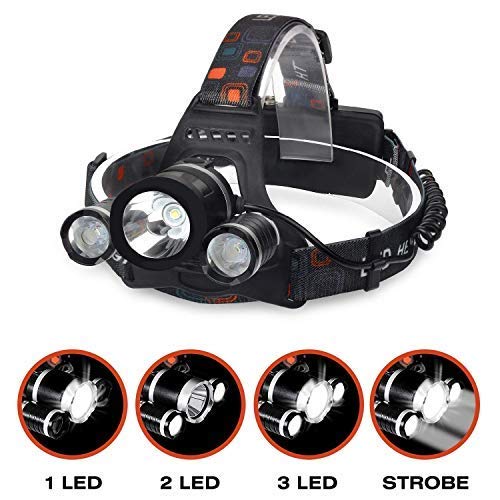 3 in 1  Led Head Lamp Flash Light Torch With Adjustable Rechargeable Battery For Camping Trekking Caving Hiking Reading Running