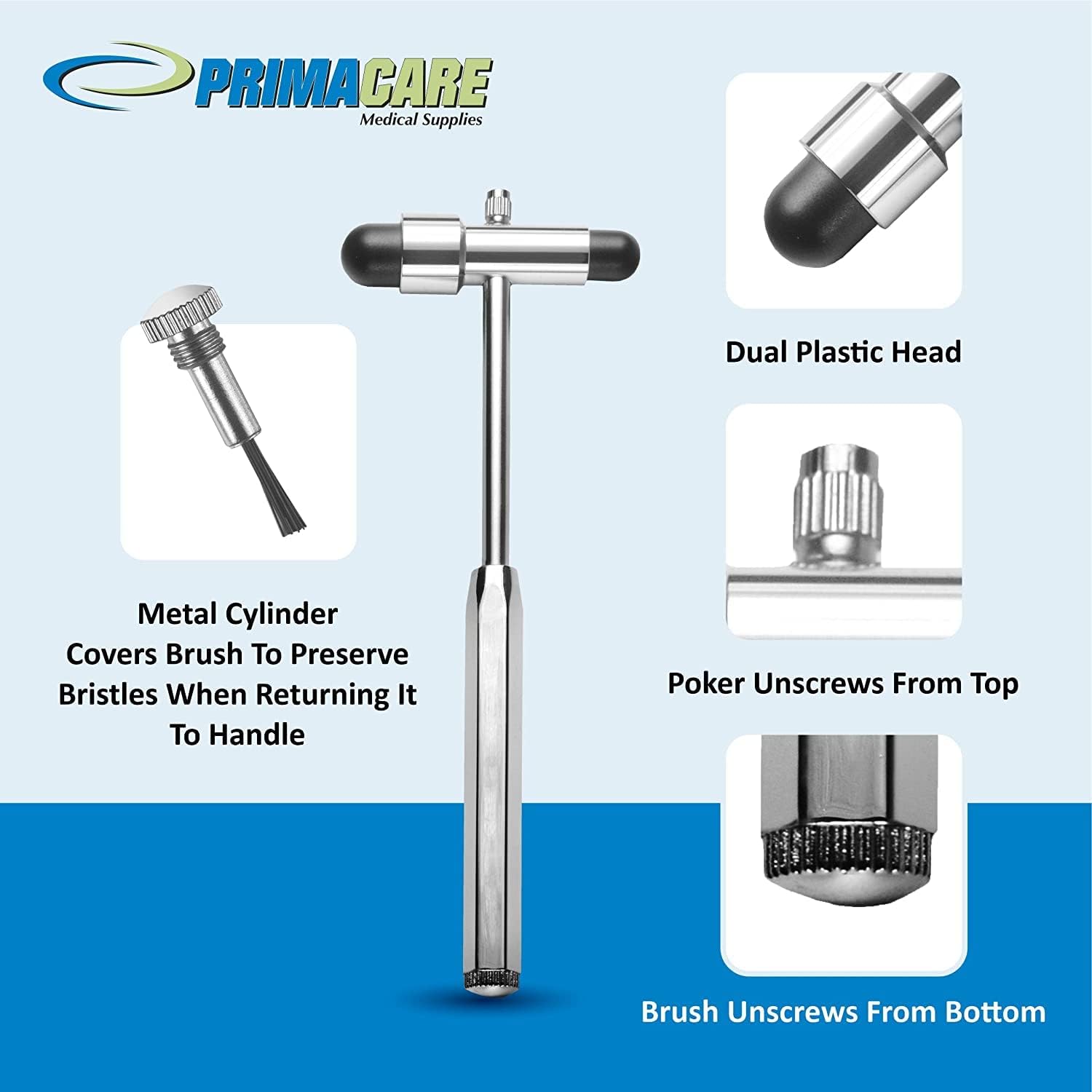 Neuro Reflex Hammer | Neurological Reflexes Testing Hammer with Dual-Plastic Head & Built-In Brush | Best Medical Supplies for Doctors, Nurses and Students | 7.5 Inches | Patella hammer