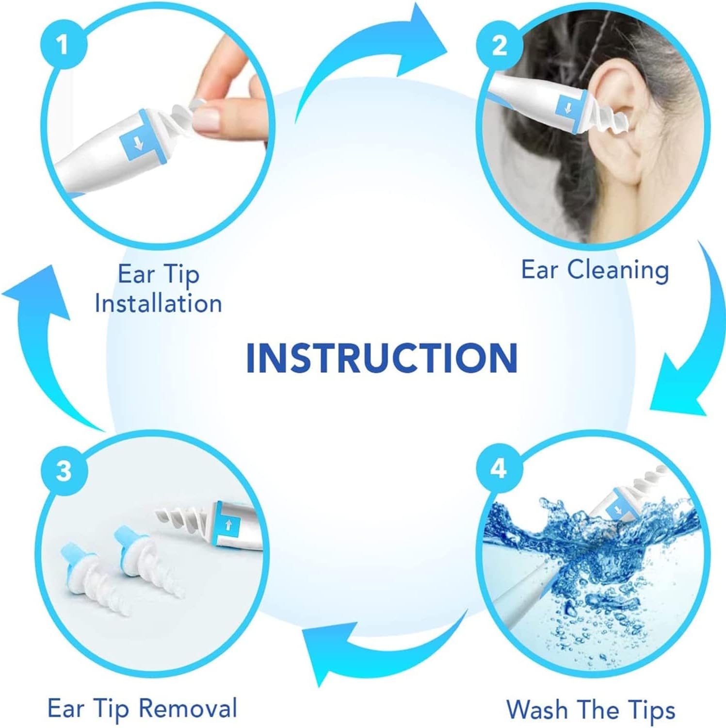 Ear Wax Remover, Q Grips Earwax Removal-Spiral Ear Wax Removal Tool, Reusable Earwax Removal Kit Safe Ear Cleaner with Soft and Flexible Replacement