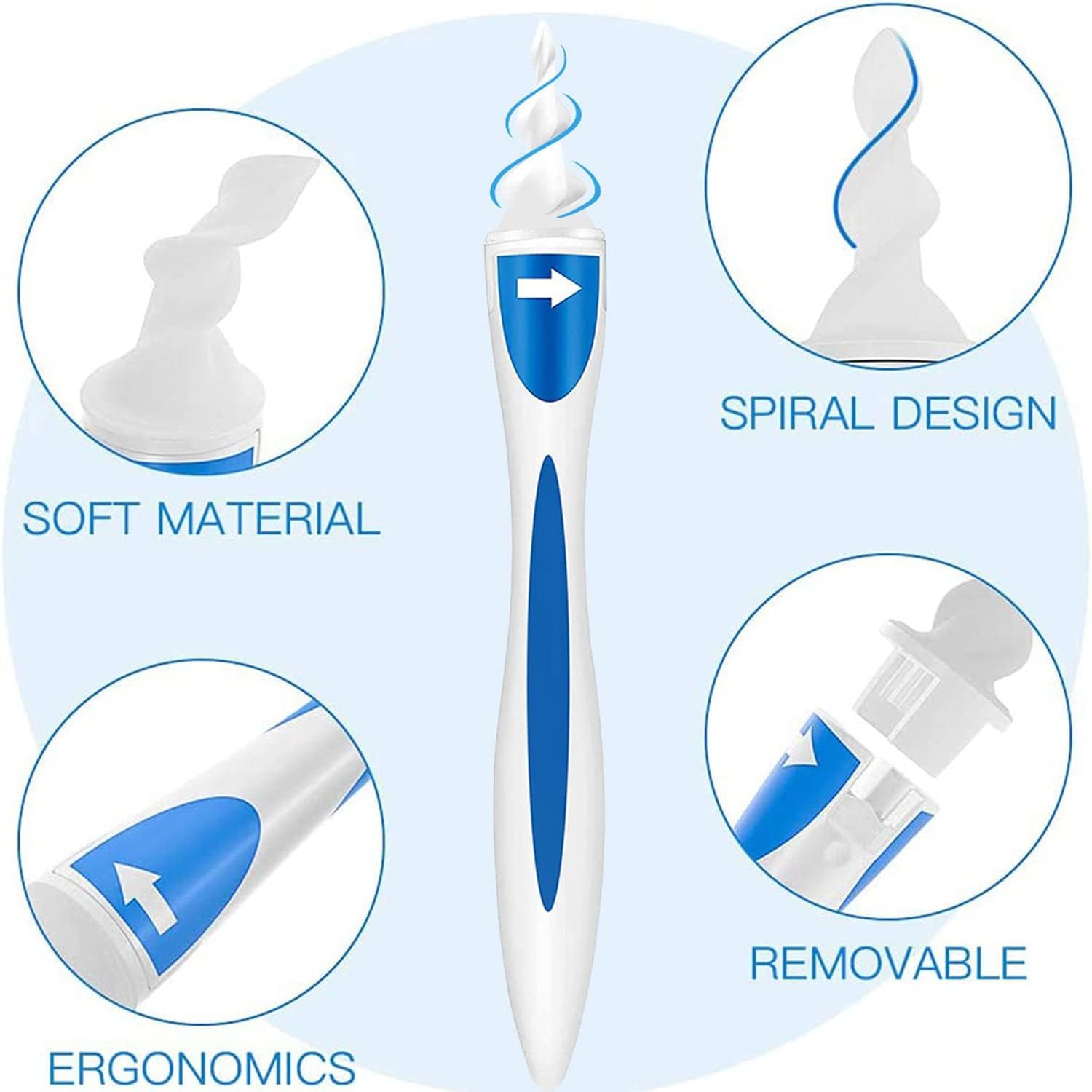Ear Wax Remover, Q Grips Earwax Removal-Spiral Ear Wax Removal Tool, Reusable Earwax Removal Kit Safe Ear Cleaner with Soft and Flexible Replacement