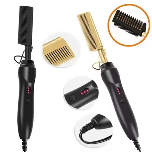 Electric Hot Comb, Hair Straightener for Wig, 3 Grades Temperature Straightening Brush for Thick Afro Hair, Beard, Hot Anti-Scald Portable Curling Flat Iron, Salon for Home
