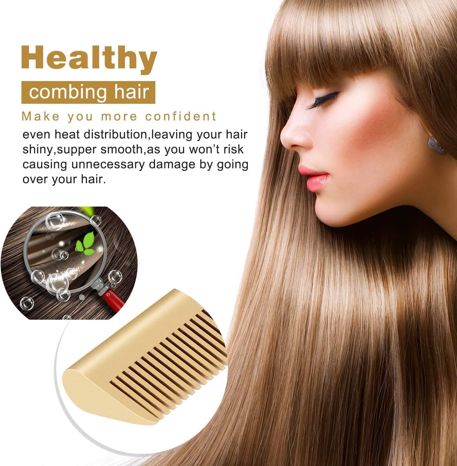 Electric Hot Comb, Hair Straightener for Wig, 3 Grades Temperature Straightening Brush for Thick Afro Hair, Beard, Hot Anti-Scald Portable Curling Flat Iron, Salon for Home