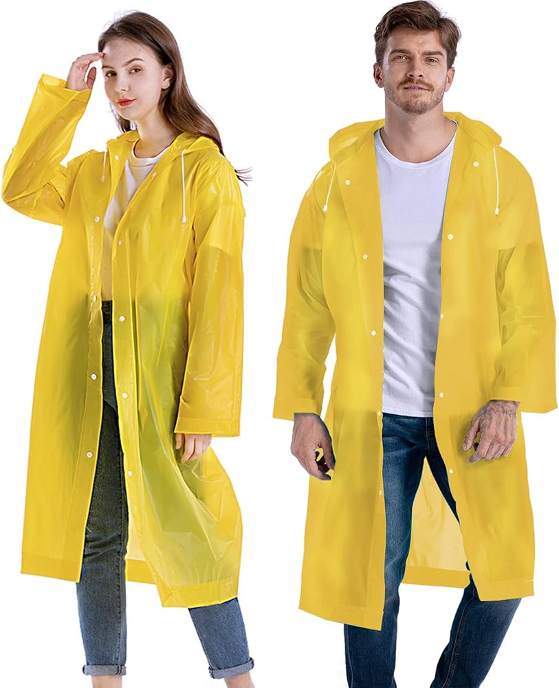 Waterproof Rain jacket with hood, 1 Pc Reusable Rain Cape Portable Raincoat for Women and Men, Rain Poncho Adults with Caps Raincoat for Concert Festival Walking Tours, Black, One size plus