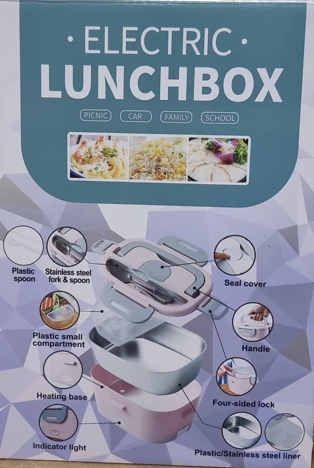 Electric Lunch Box Food Heater 60W, Portable Food Warmer Self Heating Lunch Box,110V Heated Lunch Box for Adults Car/Truck/Work, 1.5L Removable 304 SS Container