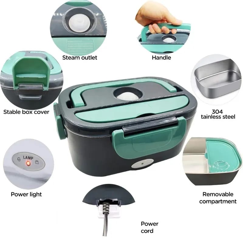 Electric Lunch Box Food Heater 60W, Portable Food Warmer Self Heating Lunch Box,110V Heated Lunch Box for Adults Car/Truck/Work, 1.5L Removable 304 SS Container