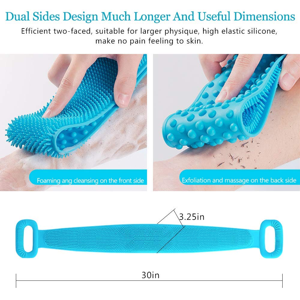 Extra Long Double Sided Silicone Back Scrubber for Bathing and Shower 2pcs Silicone back scrub bathing brush strip