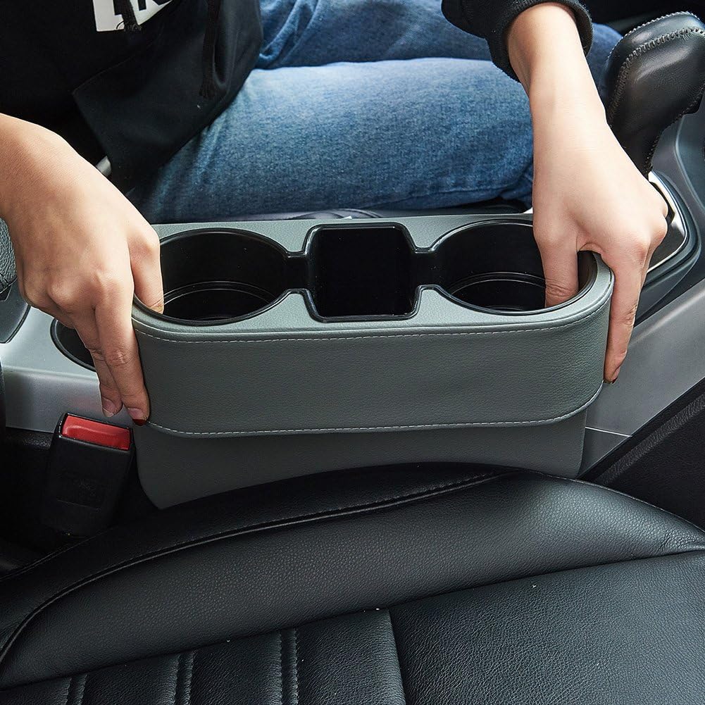 Universal 2 Cup Drink Holder, Auto Front Seat Organizer, Car Seat Wedge Console Side Pocket Mobile Phone Storage