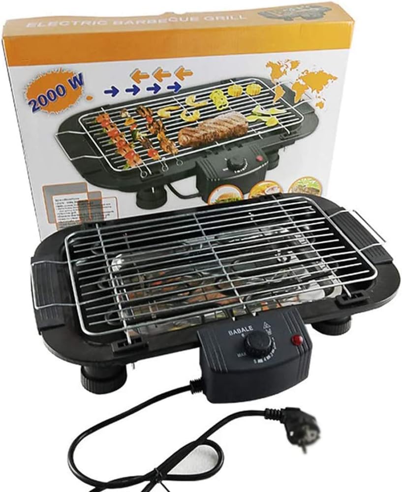 Electric Barbecue Grill Indoor Smokefree Table BBQ Grilling with 5 Levels of Temperature Adjustment for Home Outdoor Courtyard Camping Travel Hiking