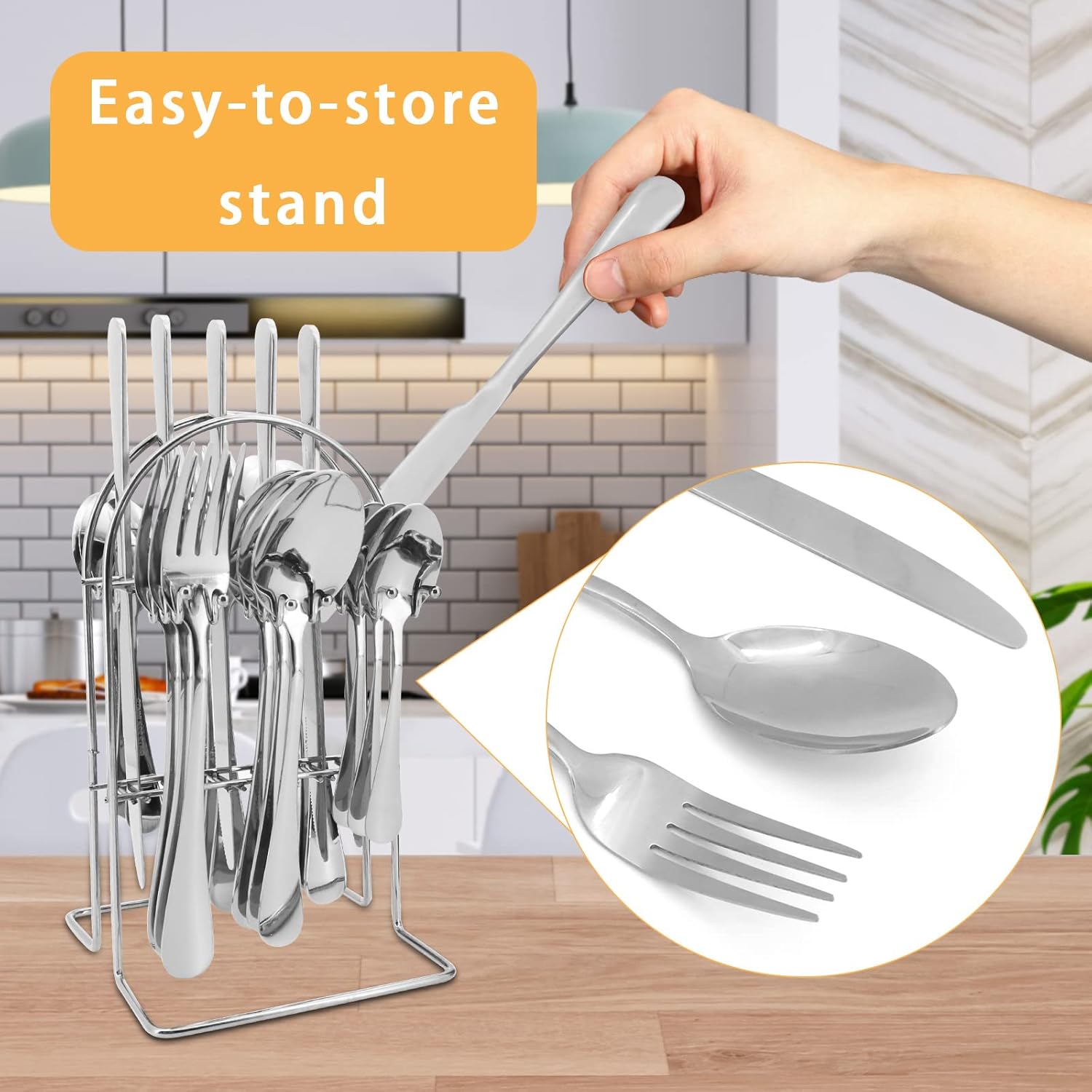 Cutlery Set for 6 People, 24-Piece Cutlery Set, Stainless Steel, Mirror Polished Cutlery with Knife, Fork, Spoon, Teaspoon, for Restaurant, Party, Wedding, Dishwasher Safe