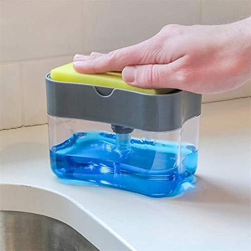 Soap Pump Dispenser and Sponge Holder, Kitchen Dish Soap Dispenser Sponge Holder 2-in-1, Good Grips Soap Dispensing Sponge Holder