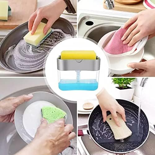Soap Pump Dispenser and Sponge Holder, Kitchen Dish Soap Dispenser Sponge Holder 2-in-1, Good Grips Soap Dispensing Sponge Holder