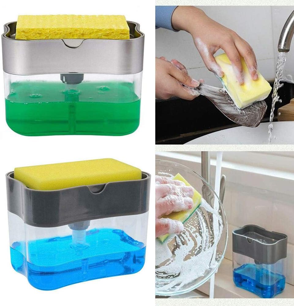 Soap Pump Dispenser and Sponge Holder, Kitchen Dish Soap Dispenser Sponge Holder 2-in-1, Good Grips Soap Dispensing Sponge Holder