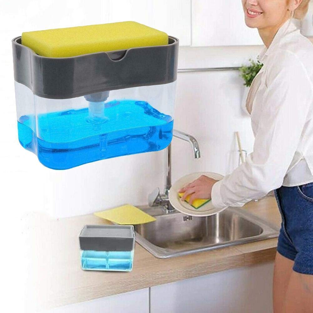Soap Pump Dispenser and Sponge Holder, Kitchen Dish Soap Dispenser Sponge Holder 2-in-1, Good Grips Soap Dispensing Sponge Holder