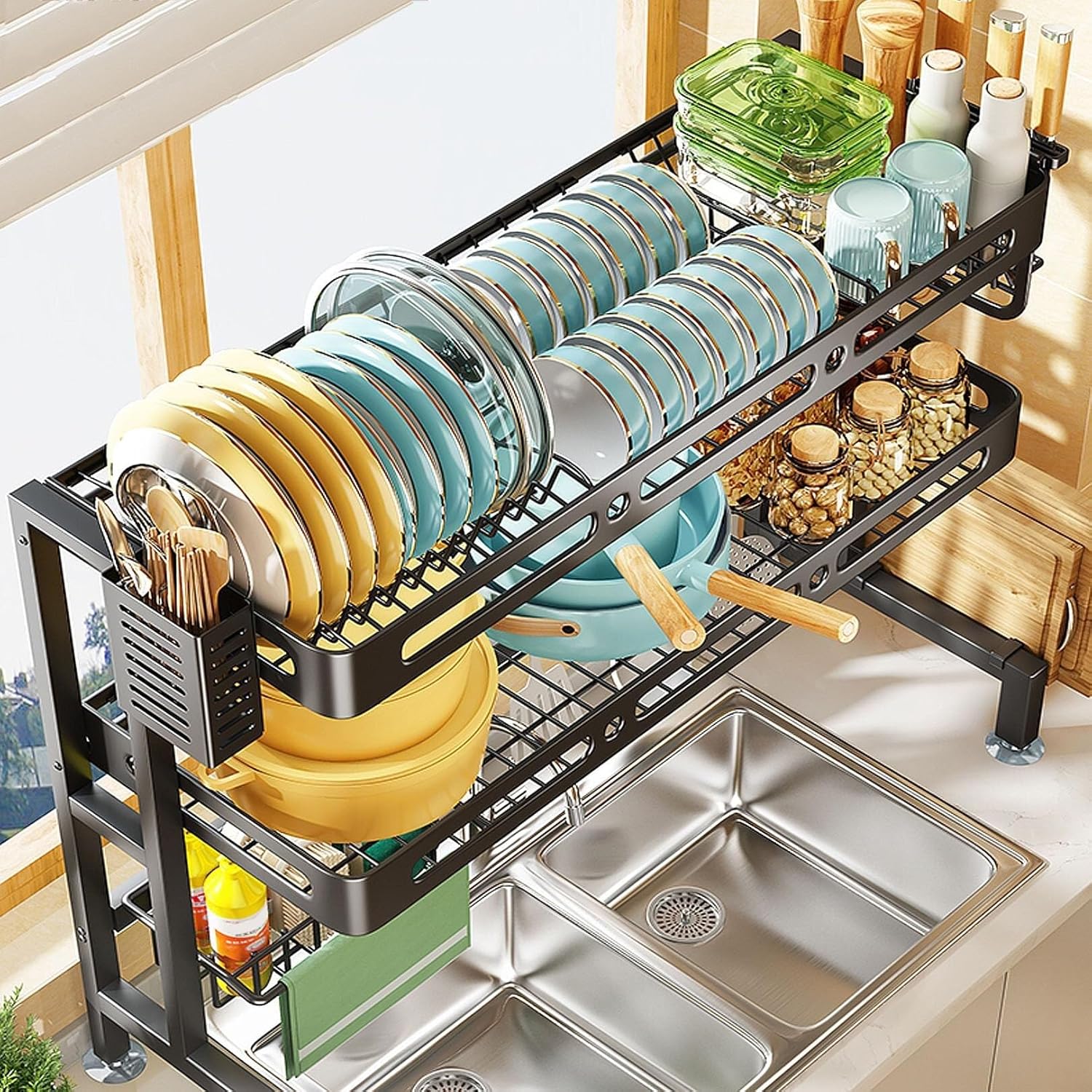 Dish Drying Rack Shelves Over The Sink Dish Drying Rack - dish Rack Large Carbon Steel Dish Drainer Kitchen Sink Organizer with Utensils