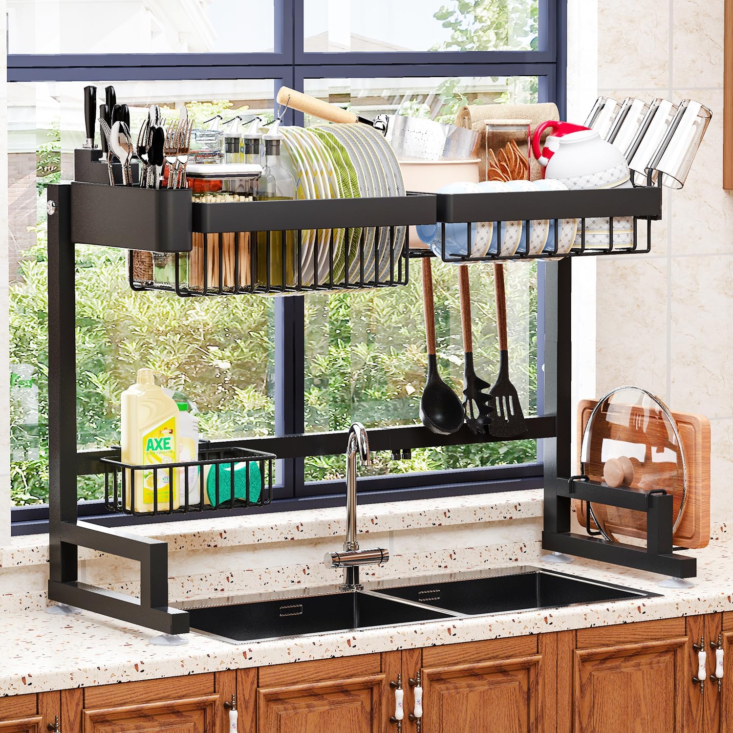 Dish Drying Rack Shelves Over The Sink Dish Drying Rack - dish Rack Large Carbon Steel Dish Drainer Kitchen Sink Organizer with Utensils