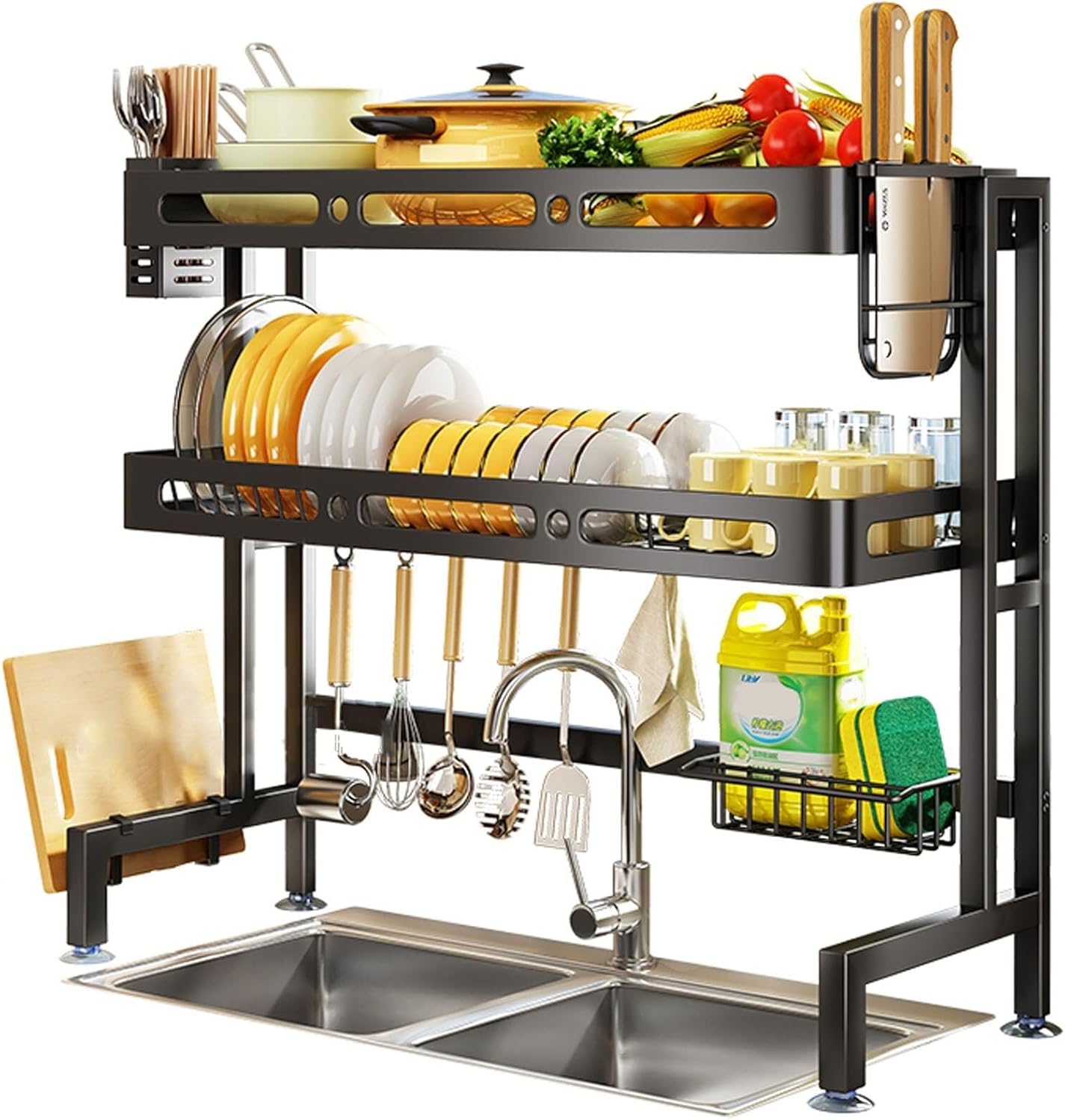 Dish Drying Rack Shelves Over The Sink Dish Drying Rack - dish Rack Large Carbon Steel Dish Drainer Kitchen Sink Organizer with Utensils