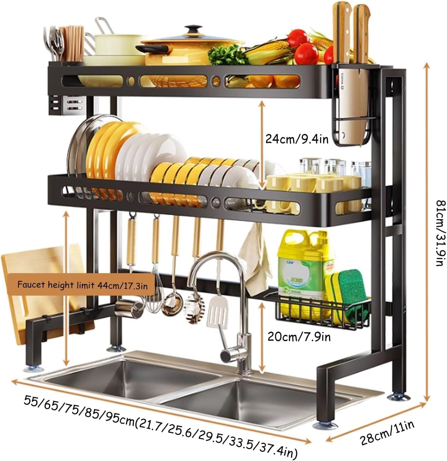 Dish Drying Rack Shelves Over The Sink Dish Drying Rack - dish Rack Large Carbon Steel Dish Drainer Kitchen Sink Organizer with Utensils