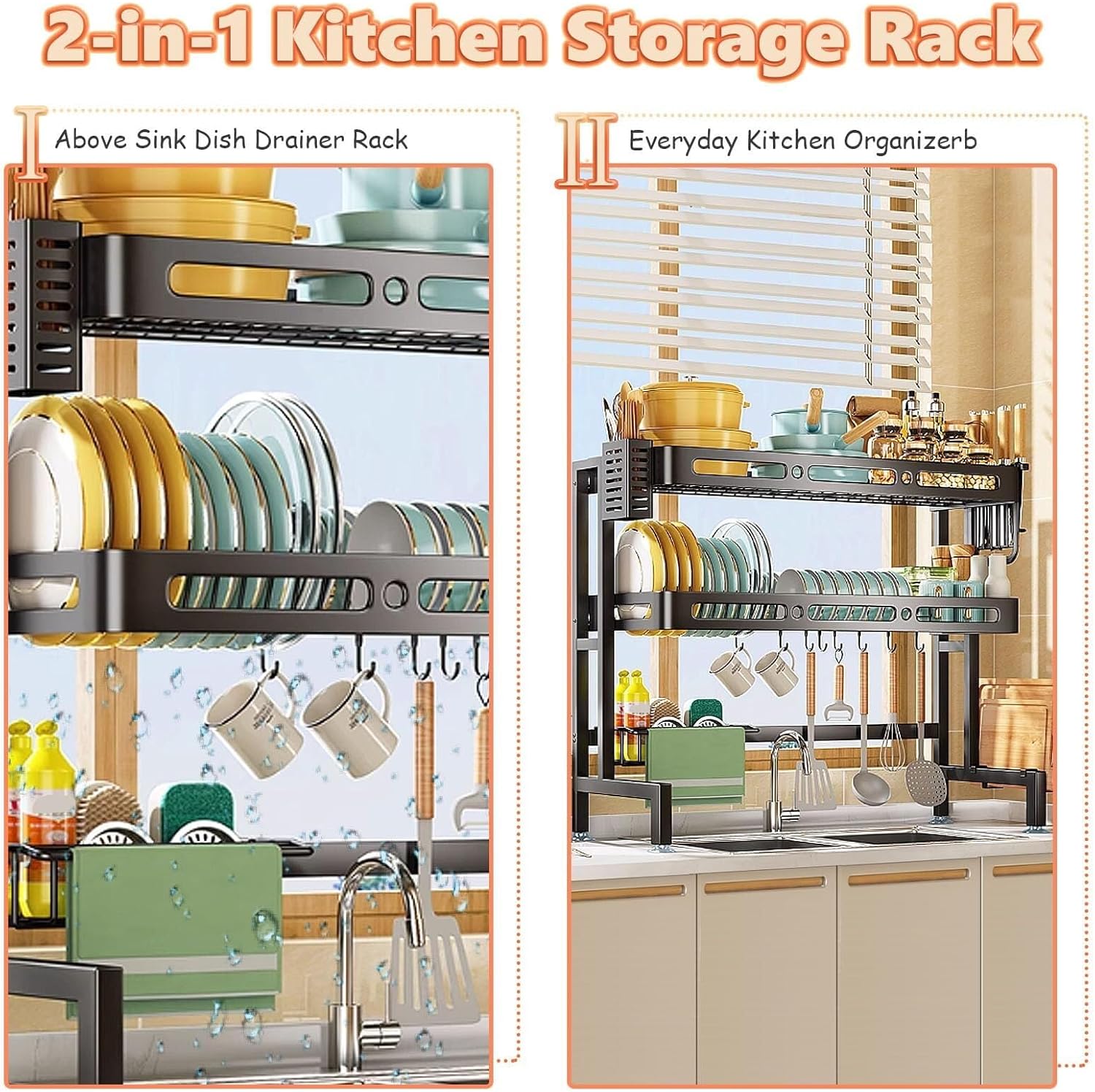 Dish Drying Rack Shelves Over The Sink Dish Drying Rack - dish Rack Large Carbon Steel Dish Drainer Kitchen Sink Organizer with Utensils