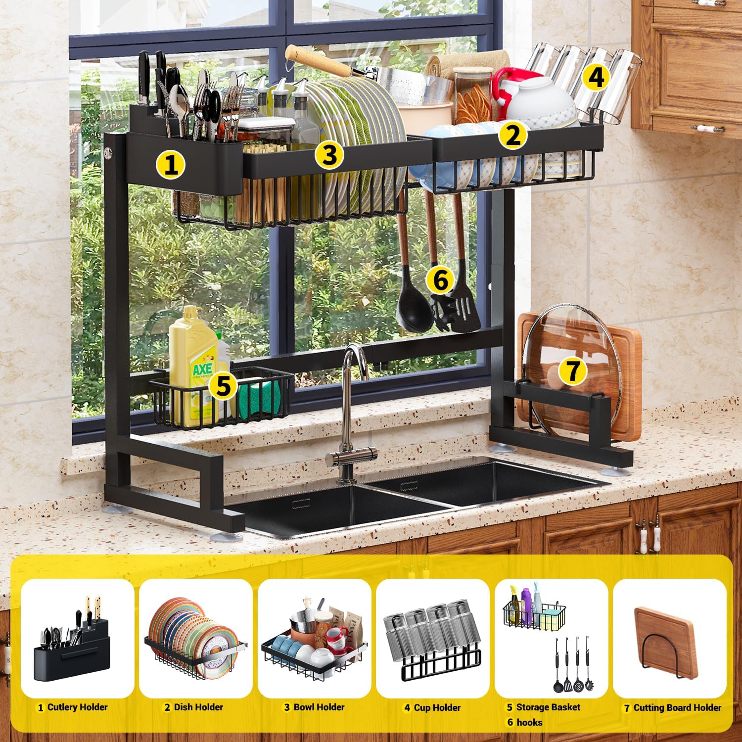 Dish Drying Rack Shelves Over The Sink Dish Drying Rack - dish Rack Large Carbon Steel Dish Drainer Kitchen Sink Organizer with Utensils