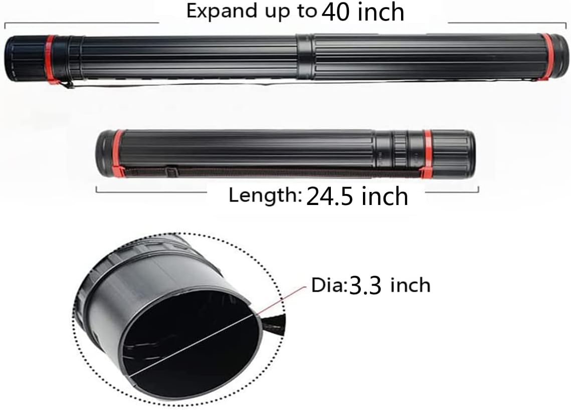 Tubes, Extendable Poster Tube Expand from 24.5" to 40" with Adjustable Shoulder Strap Lids and Lable,Waterproof Telescoping Blueprint Art Document Storage Transport Carrying Tube