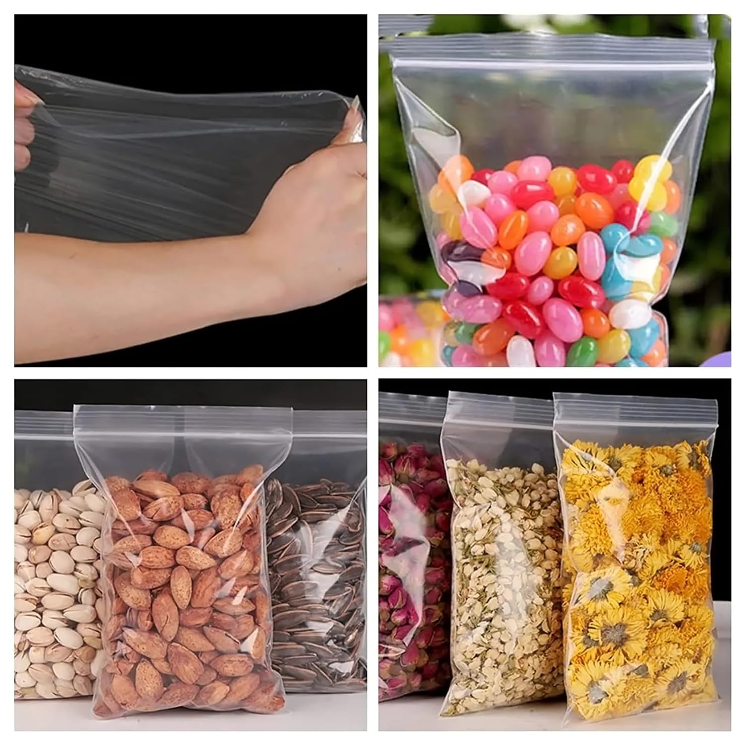 Zip Lock Pouch Reusable Transparent Plastic Bags, Strong Zip Lock Storage Pouches and Durable Side Press Seal Pack of 100 PCS