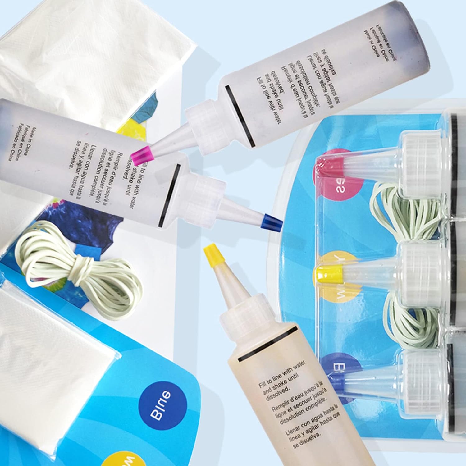 Tie Dye 5 Colors  Kit DIY Fabric Textile Dye Set 5 Bottles Dye with Table Cover Apron Rubber Bands Gloves for Home School Outdoor Art Activities Party Supplies