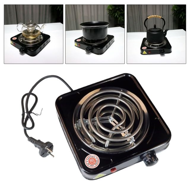 1000 Watt Super Coil Electric Stove (Copper Wire With 15 Amp Power Plug)/G Coil Hot Plate/Electric Cooking Heater/Induction Cooktop (Stainless Steel Square Body)
