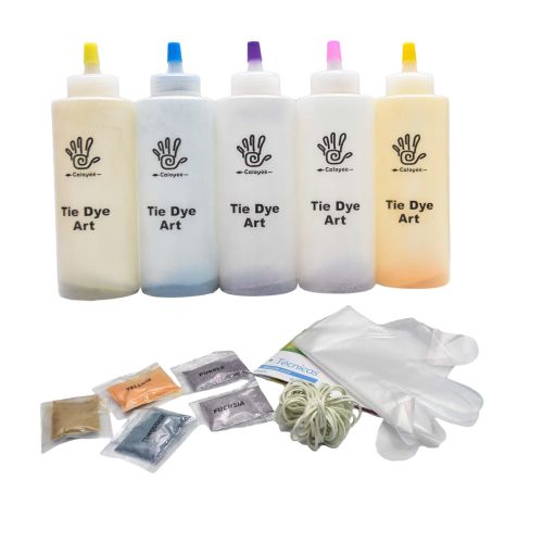 Tie Dye 5 Colors  Kit DIY Fabric Textile Dye Set 5 Bottles Dye with Table Cover Apron Rubber Bands Gloves for Home School Outdoor Art Activities Party Supplies