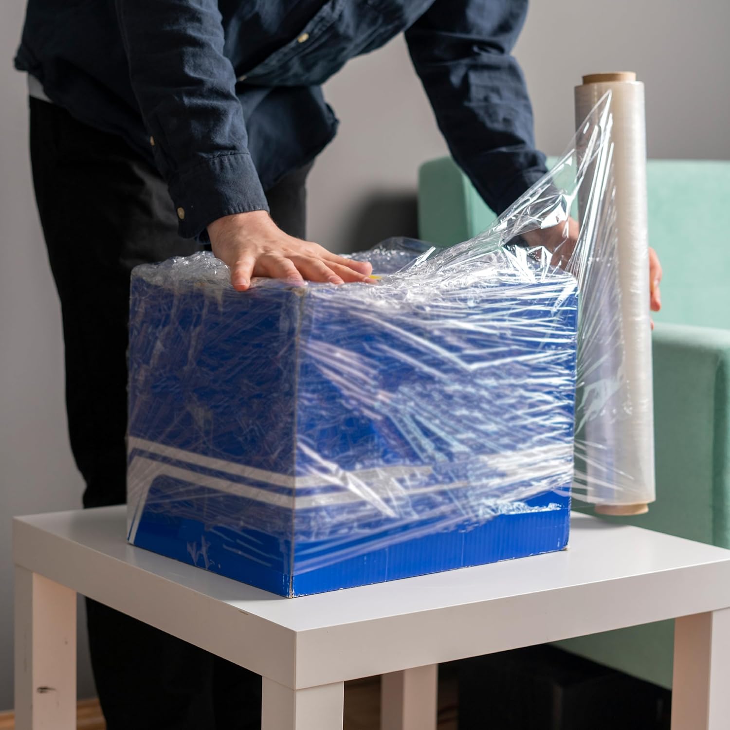 Stretch Wrap,  90 Gauge, Clear Plastic Cling, Blown Hand Stretch Film Rolls for Packaging Moving Packing Pallets  approximately 350M