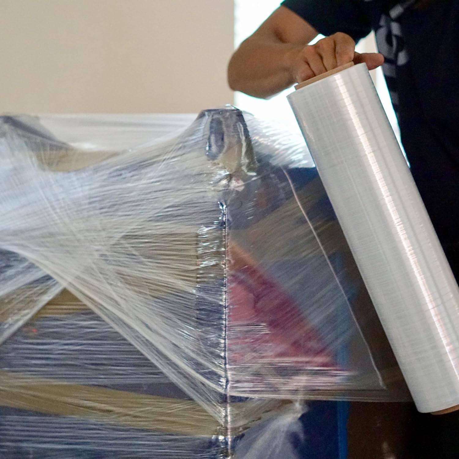 Stretch Wrap,  90 Gauge, Clear Plastic Cling, Blown Hand Stretch Film Rolls for Packaging Moving Packing Pallets  approximately 350M