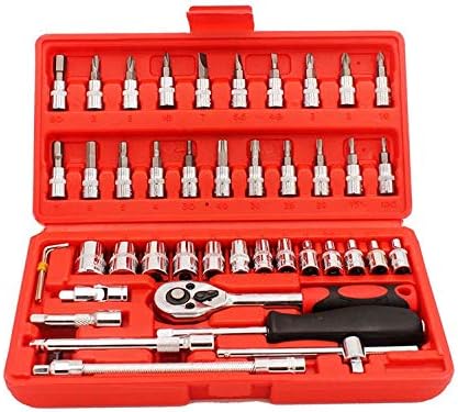 46pcs 1/4-Inch Screwdriver Socket Bit Ratchet Wrench Combination Tools Kit with Extension Bar and Storage Case for for Auto Repairing and Household