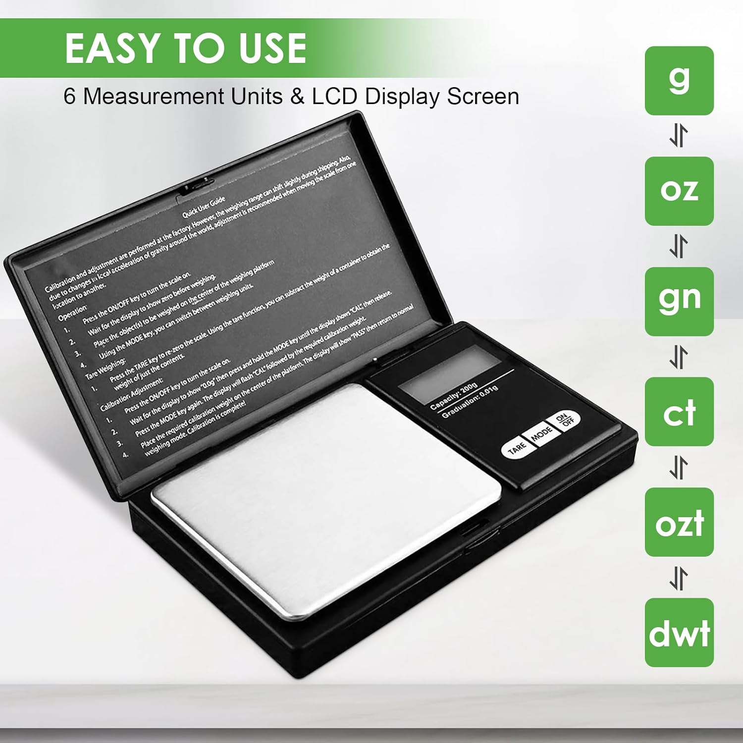 Digital Gram Scale, 200g X 0.01g Pocket Digital Scale LCD Display Screen Portable Kitchen Scale Small Pocket Scale Mini Jewelry Scale Kitchen Tool for Food Jewelry Gold Silver