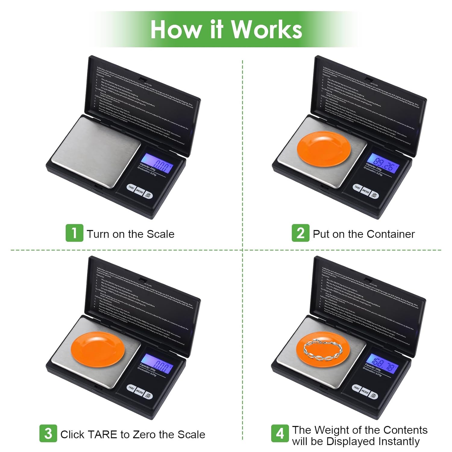 Digital Gram Scale, 200g X 0.01g Pocket Digital Scale LCD Display Screen Portable Kitchen Scale Small Pocket Scale Mini Jewelry Scale Kitchen Tool for Food Jewelry Gold Silver