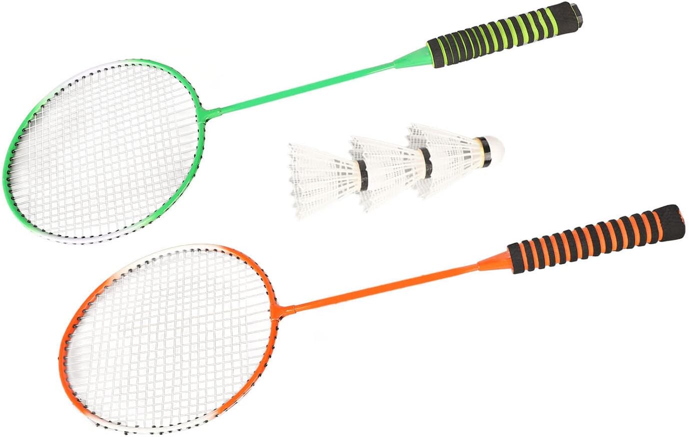 Badminton Racket Shuttlecock Set, Steel Alloy Badminton Set Comfortable Grip Non-slip Orange and Green High Elastic Sponge for Gym, 2 rackets and 3 shuttlecock