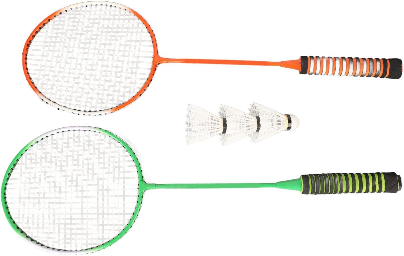 Badminton Racket Shuttlecock Set, Steel Alloy Badminton Set Comfortable Grip Non-slip Orange and Green High Elastic Sponge for Gym, 2 rackets and 3 shuttlecock