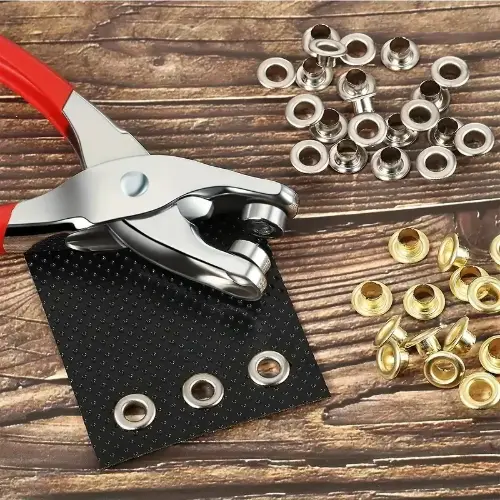 Grommet Eyelet Hole Punch Pliers Kit With 100 Metal Eyelets
