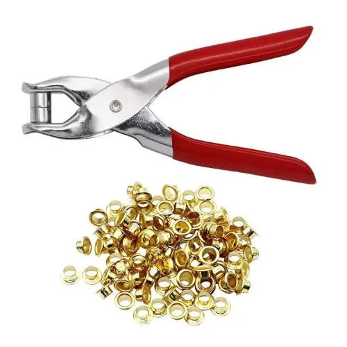 Grommet Eyelet Hole Punch Pliers Kit With 100 Metal Eyelets