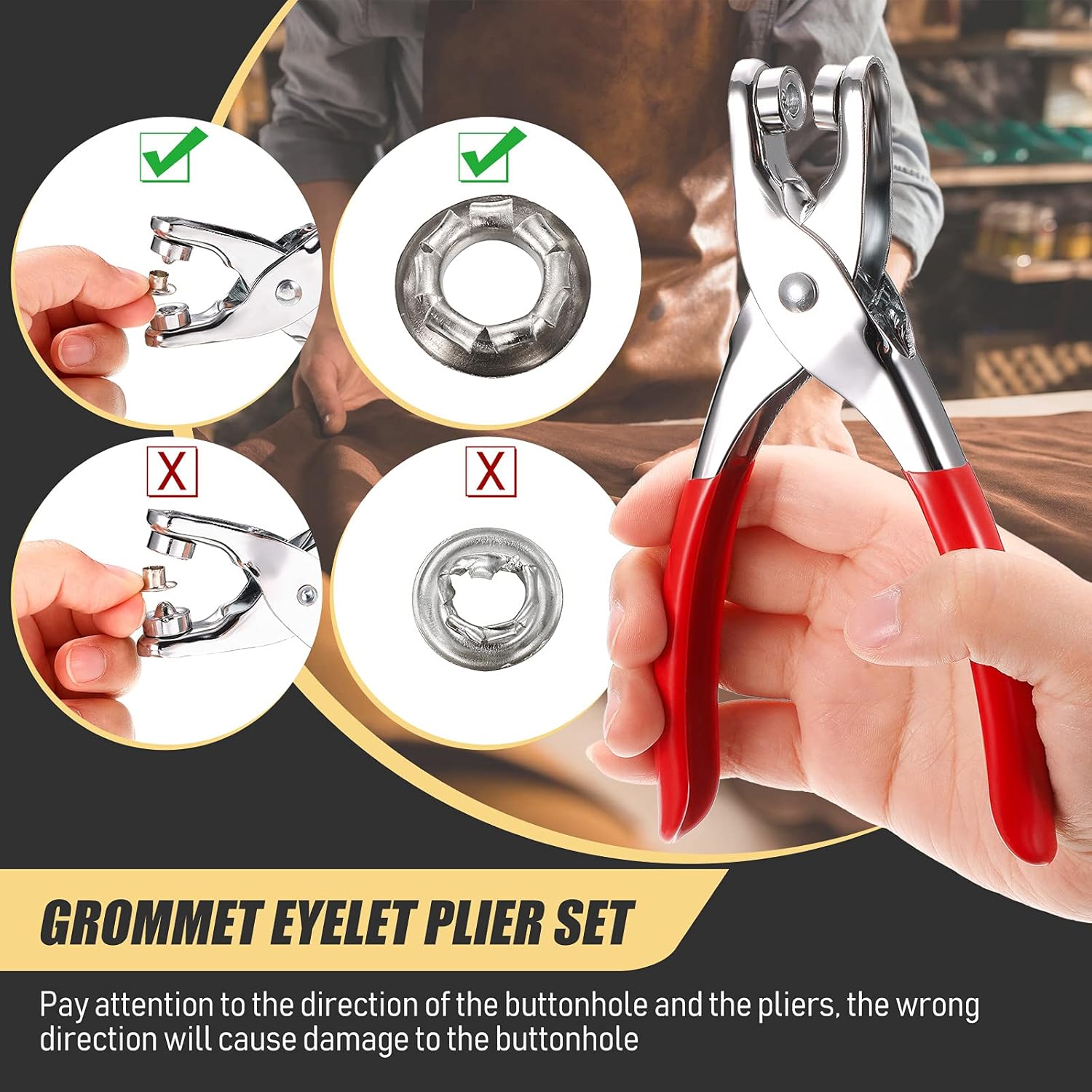 Grommet Eyelet Hole Punch Pliers Kit With 100 Metal Eyelets