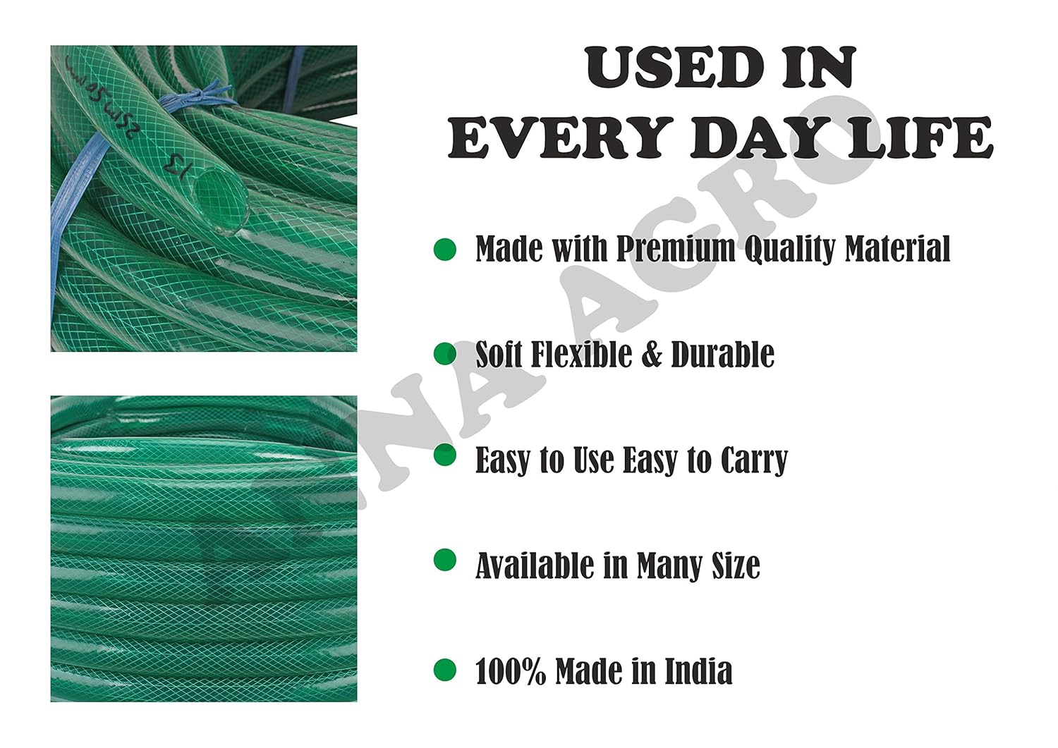 3/4"Inch (19mm) Green,3 Layered Heavy Duty Braided Water Hose Pipe for Watering Easy to Connect, Garden, Car Wash, Floor Clean, Pet Bath 10 Year Replacement guarantee