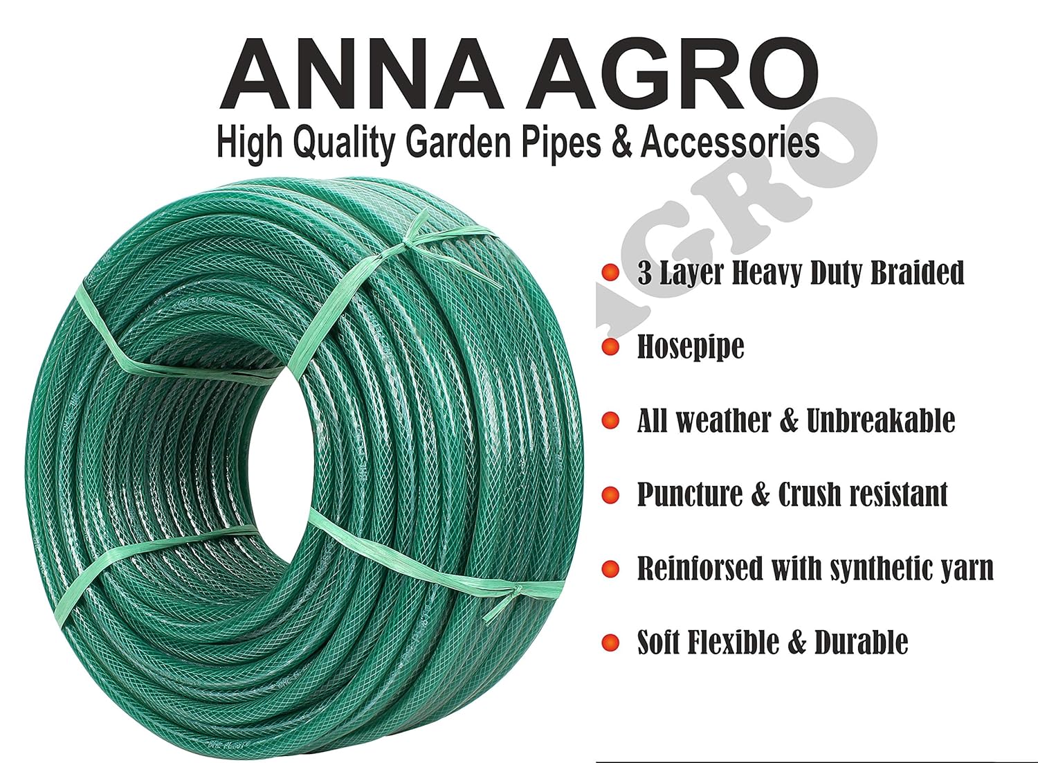 3/4"Inch (19mm) Green,3 Layered Heavy Duty Braided Water Hose Pipe for Watering Easy to Connect, Garden, Car Wash, Floor Clean, Pet Bath 10 Year Replacement guarantee