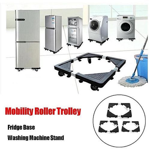 Fridge Stand Mobile Base with Double Pipes 4 Locking Wheels 4 Strong Feet, Adjustable Furniture Dolly for Washer Dryer Washing Machine Stand Pedestal, Refrigerator