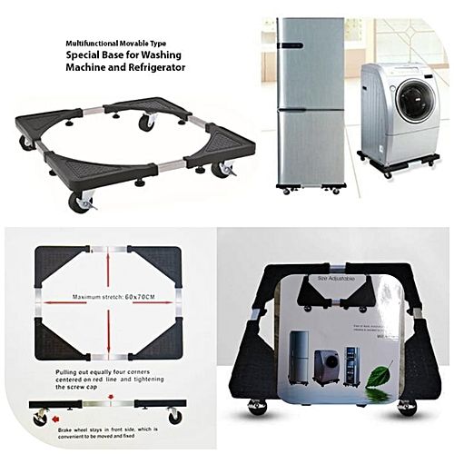 Fridge Stand Mobile Base with Double Pipes 4 Locking Wheels 4 Strong Feet, Adjustable Furniture Dolly for Washer Dryer Washing Machine Stand Pedestal, Refrigerator
