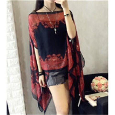 New summer sun protection clothing for women, with a trendy style and shoulder leakage. Chiffon printed jacket, with a famous ethnic style, paired with a shawl and thin silk scarf
