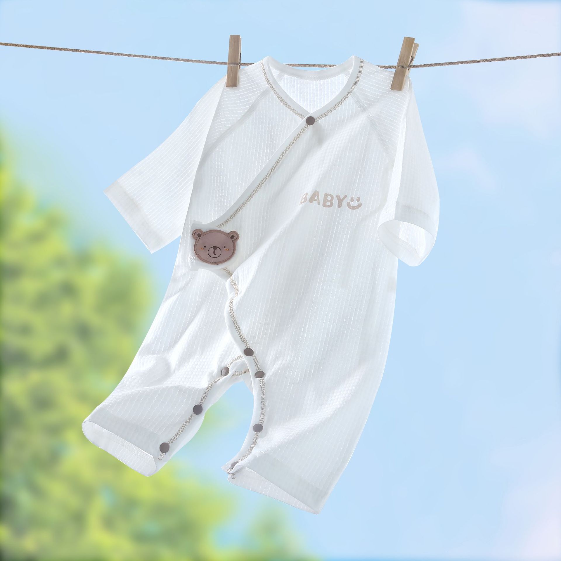 Newborn summer clothes, baby pajamas, baby children's clothing, monk's clothing, pure cotton baby bags, fart clothes, air-conditioned clothing, double-layer belly protection
