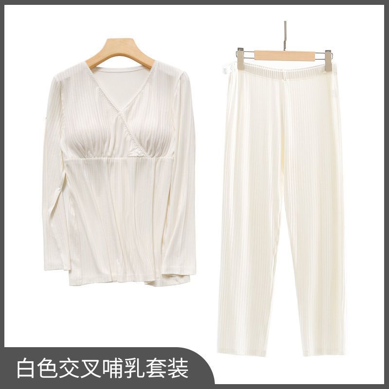 Postpartum clothing for spring and autumn, thin home clothes for postpartum breastfeeding, nursing clothes set for pregnant women, pajamas for summer