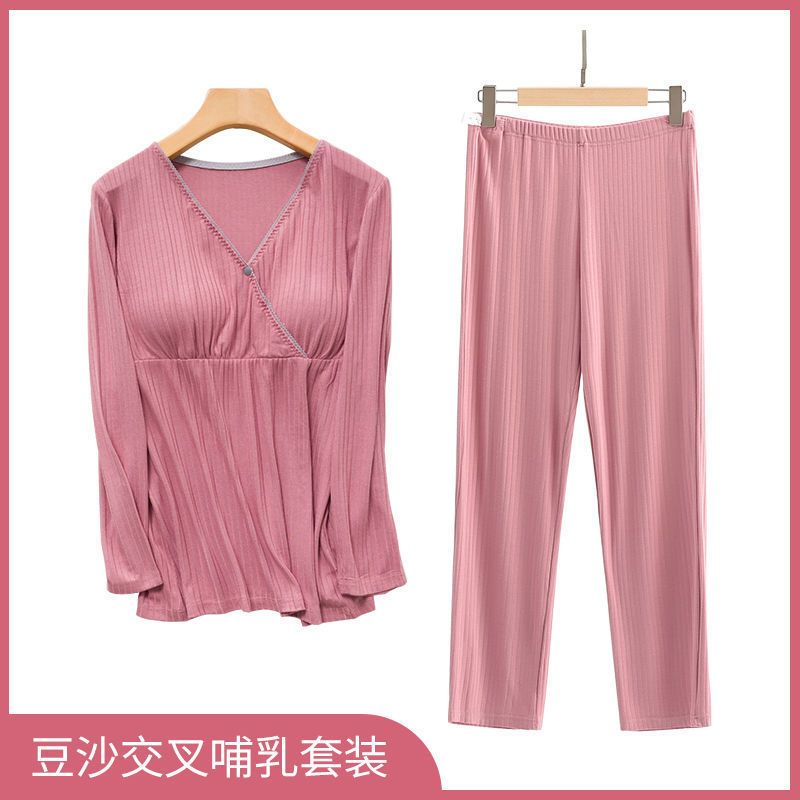 Postpartum clothing for spring and autumn, thin home clothes for postpartum breastfeeding, nursing clothes set for pregnant women, pajamas for summer