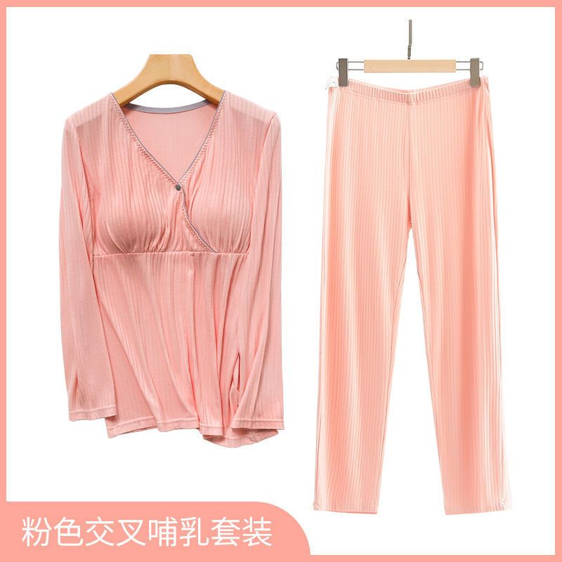Postpartum clothing for spring and autumn, thin home clothes for postpartum breastfeeding, nursing clothes set for pregnant women, pajamas for summer