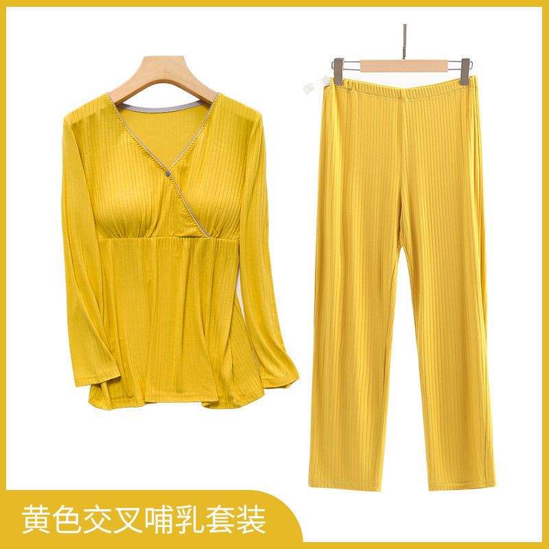 Postpartum clothing for spring and autumn, thin home clothes for postpartum breastfeeding, nursing clothes set for pregnant women, pajamas for summer