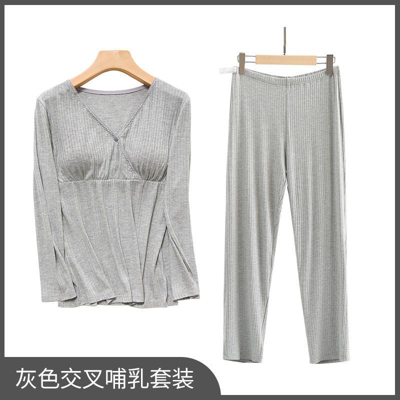 Postpartum clothing for spring and autumn, thin home clothes for postpartum breastfeeding, nursing clothes set for pregnant women, pajamas for summer